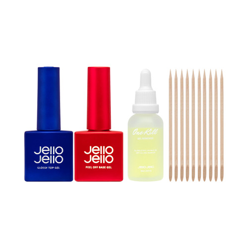 [JELLO] Peel Off Base Gel Remover Set + Top Gel (3items)